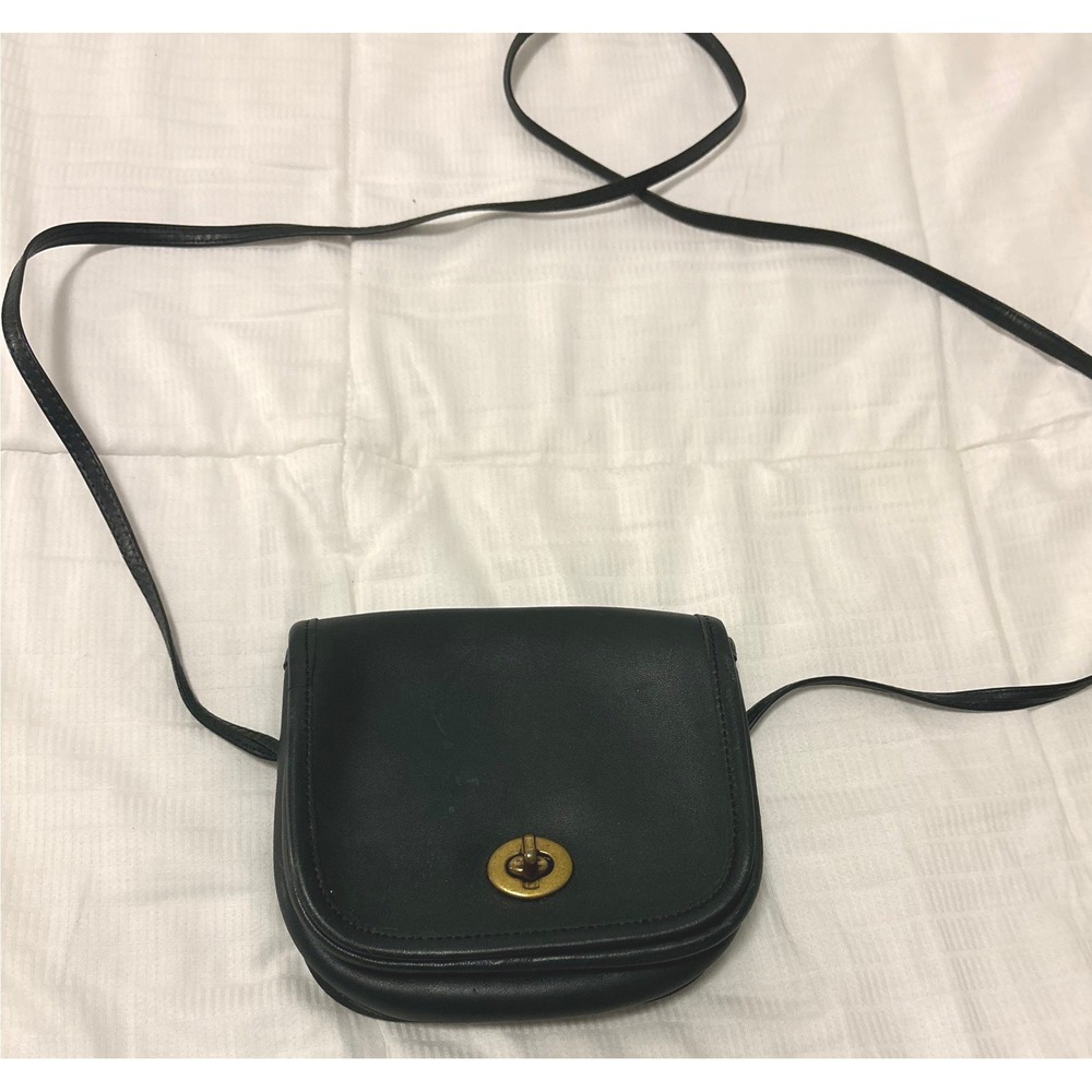 Laura USA Vintage Forest Green Leather Crossbody Bag Solid Brass Turnlock Small
